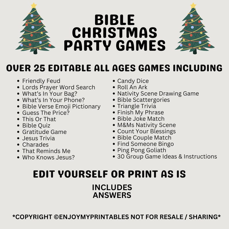Christmas Bible Games for Church Party | Editable Holiday Nativity ...