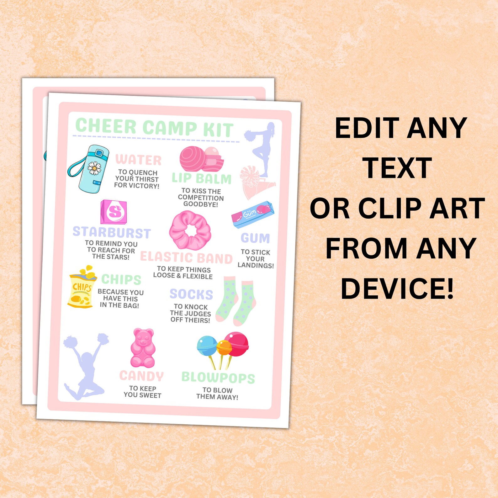 Editable DIY Cheer Camp Survival Kit Printable Gift Bag Flyer | Cheer ...