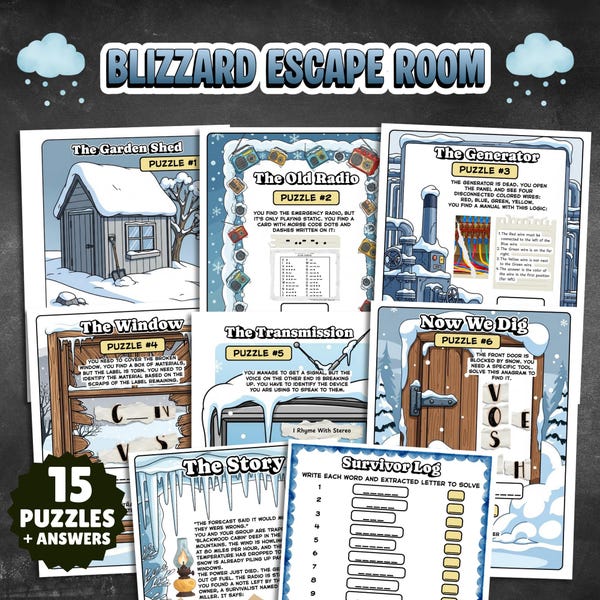 Winter Escape Room Game Printable • Escape the Blizzard • Snow Day Activity for Teens & Adults • Cabin Fever Logic Puzzle PDF