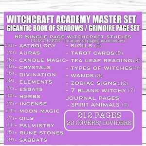 Utskrivbara sidor från nybörjarhäxkonsten i Skuggornas bok | Grimoire-ark för babyhäxor om kristaller, sigill, runstenar, örter och tarotkort bild 2