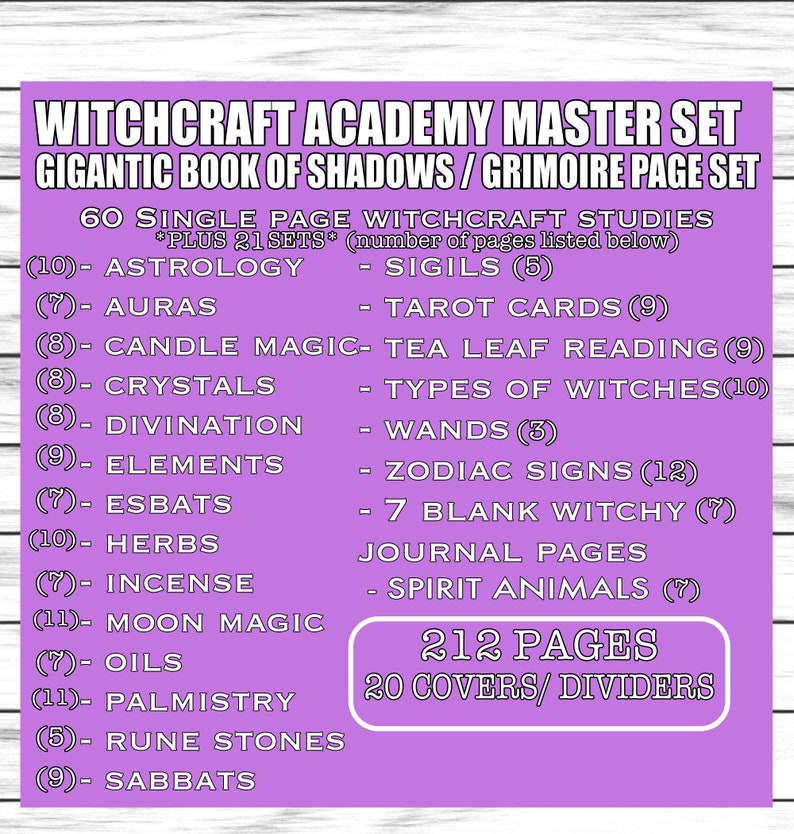 Utskrivbara sidor från nybörjarhäxkonsten i Skuggornas bok | Grimoire-ark för babyhäxor om kristaller, sigill, runstenar, örter och tarotkort bild 2