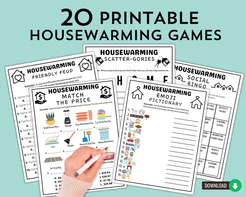 Printable Housewarming Party Games New Home Game Bundle Moving House Games Housewarming Party Ideas Housewarming Activities zdjęcie 1