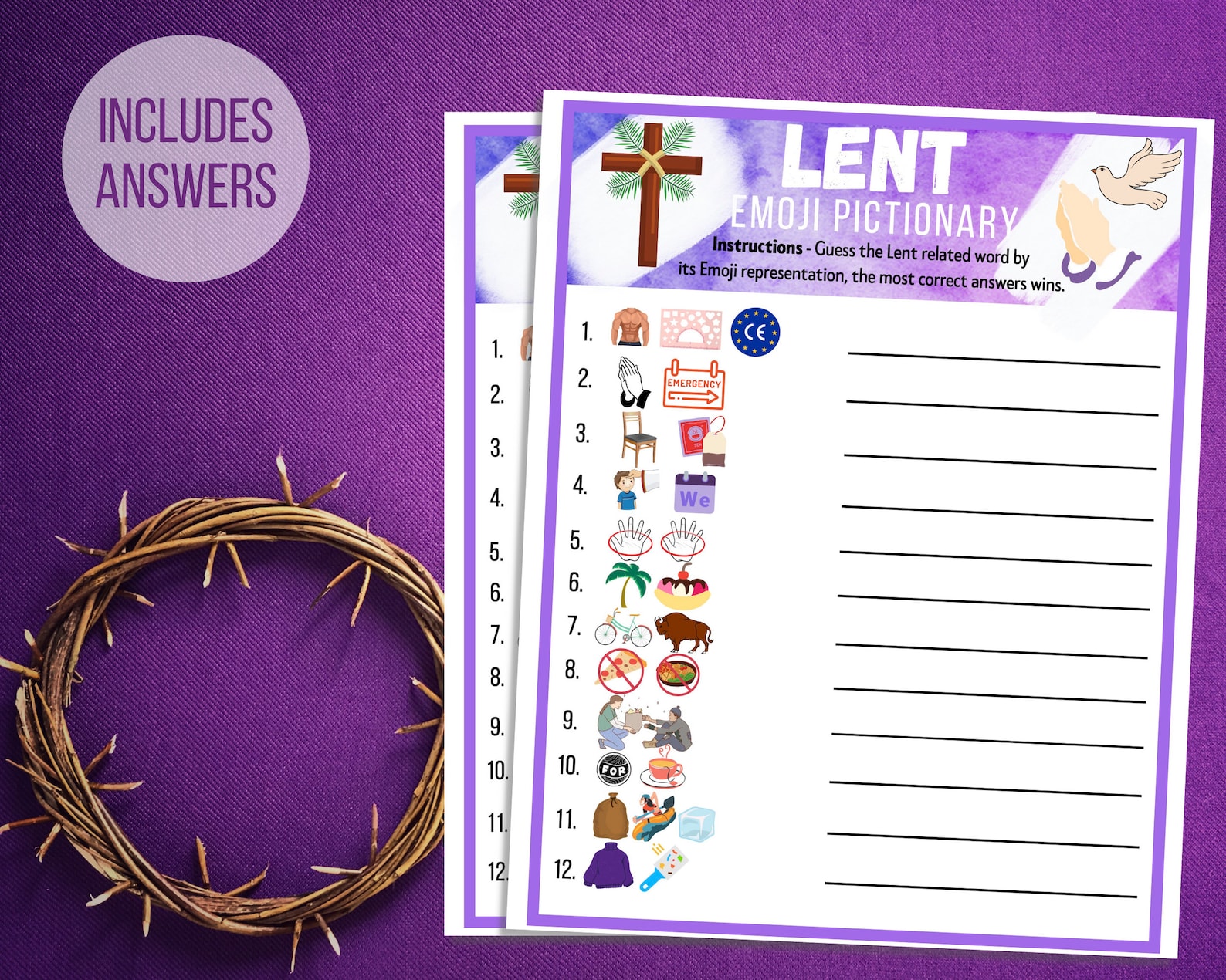 Lent Printable Kids Emoji Pictionary Game, Adult Lenten Party Game ...