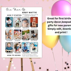 Editable Printable Baby's First Year Poster Template | Modern 1st ...