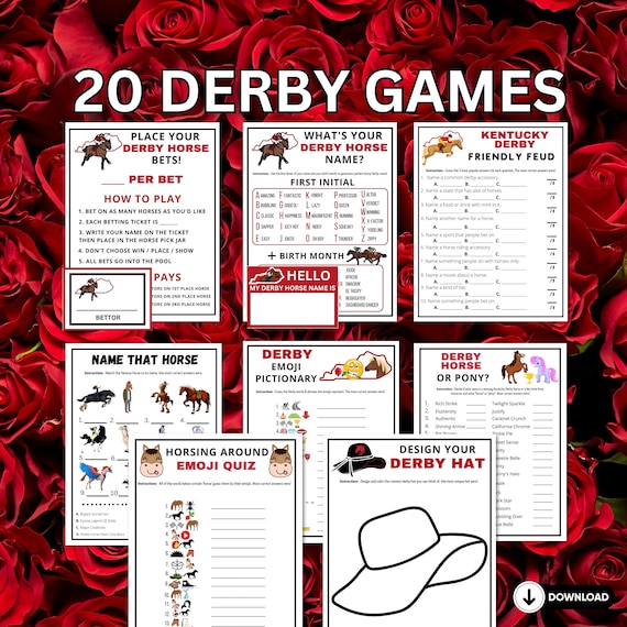 Printable Kentucky Derby Party Games With Answers | 20 Mega Derby Bundle Office Or Classroom Games For Kids Adults Seniors
