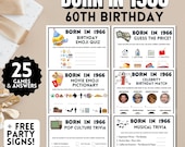 60th Birthday Games Born in 1966 | 25 Printable Adult Party Games | 1966 Trivia & Price is Right | Men or Women 60th Party Signs