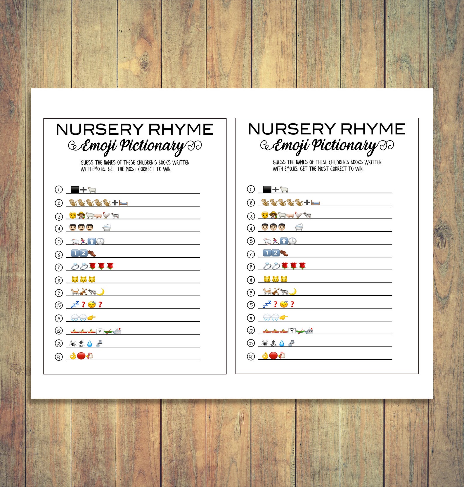 Nursery Rhyme Emoji Pictionary Baby Shower Games Printable | Etsy