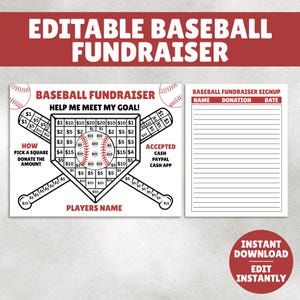 Editable Fill My Base Baseball Player Fundraiser Template | Color My Base | Team Fundraiser Flyer | Sponsor Baseball Donations Printable