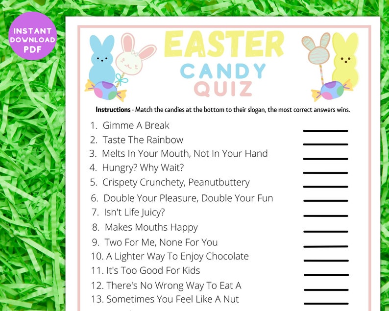 Easter Candy Quiz Game Fun Family Activity Kids or Adults Etsy