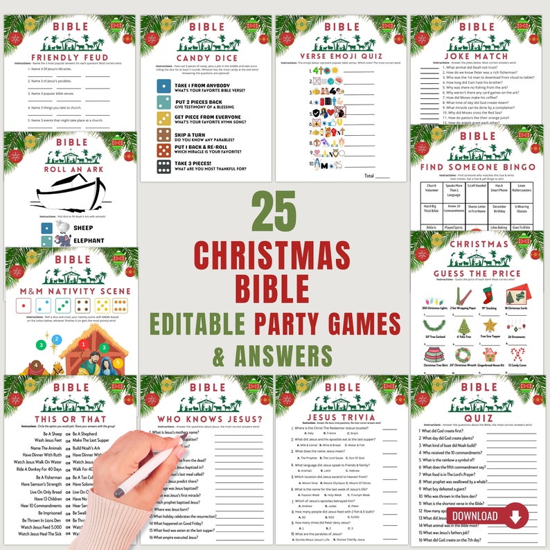 Christmas Bible Games for Church Party | Editable Holiday Nativity ...