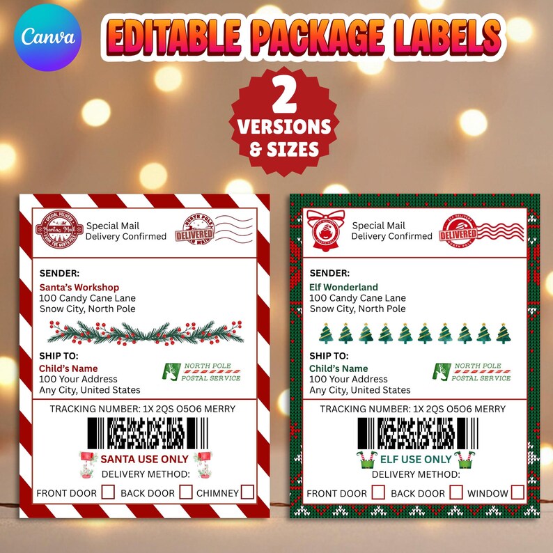Editable North Pole Shipping Labels • Official Santa Gift Tag • Elf ...