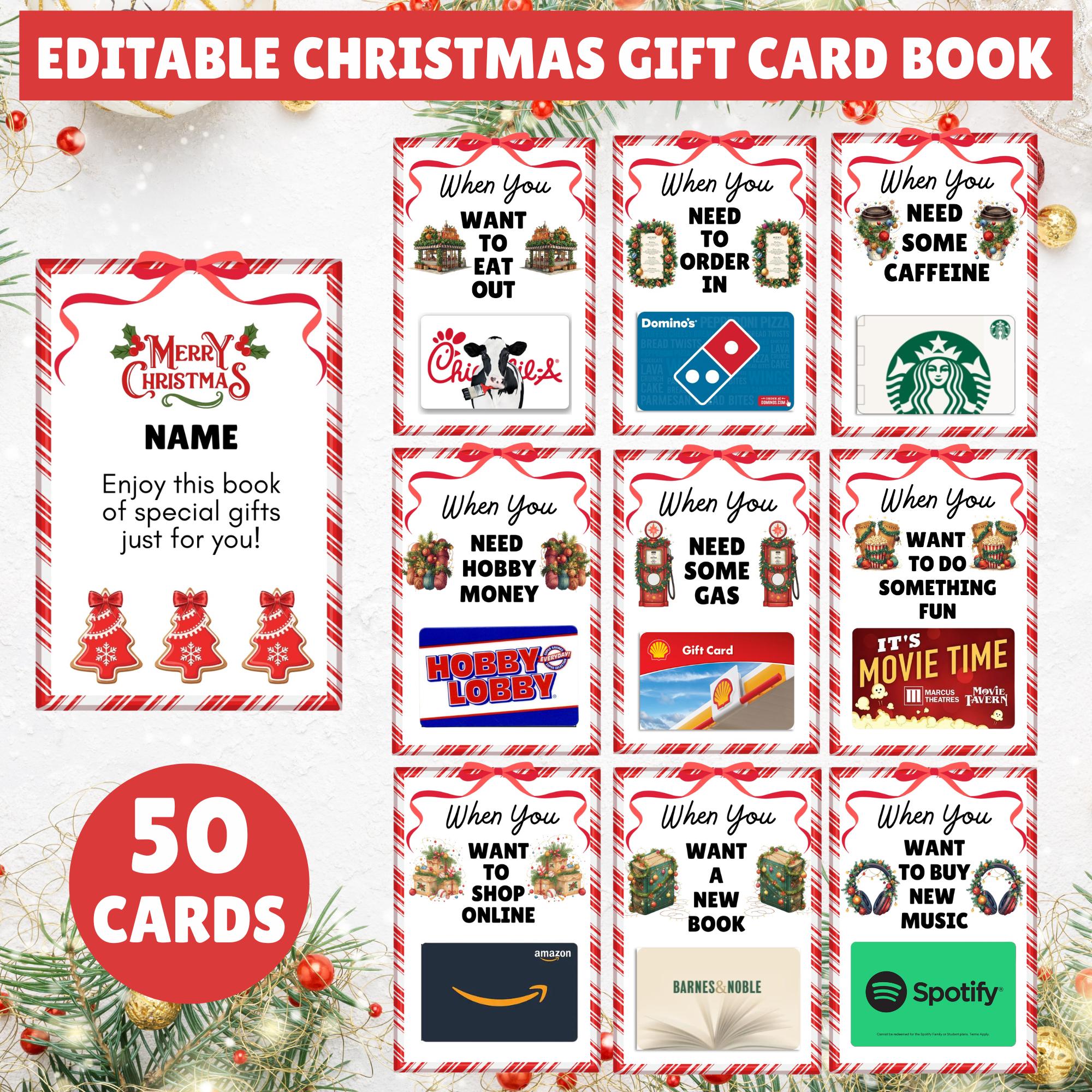 editable christmas gift card book printable | customize card