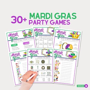 Mardi Gras Printable Games Answers Bundle | Fat Tuesday Party Games Ideas | Mardi Party Family Activities Adults Kids Office Classroom