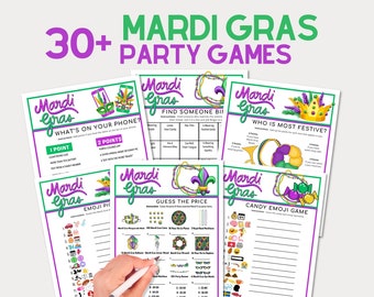 Mardi Gras Printable Games Answers Bundle | Fat Tuesday Party Games Ideas | Mardi Party Family Activities Adults Kids Office Classroom