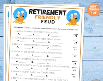 Retirement Party Game | Retirement Trivia Game | Fun Friendly Feud Retirement Party Quiz | Funny Work Game | Retiree Idea | Games for Adults