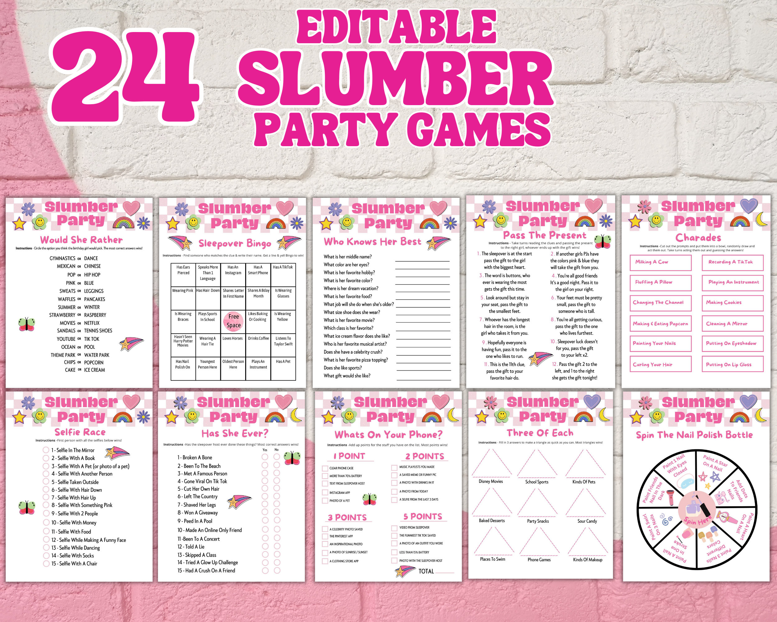 Printable Slumber Party Games Sleepover Activity Bundle Editable ...