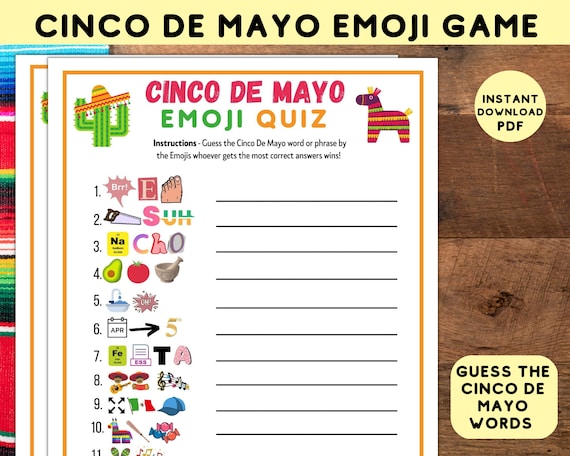 Printable Cinco De Mayo Game Emoji Pictionary Party Game | Emoji Quiz For Adults Kids | Classroom Idea |  Work Party Cinco Activity