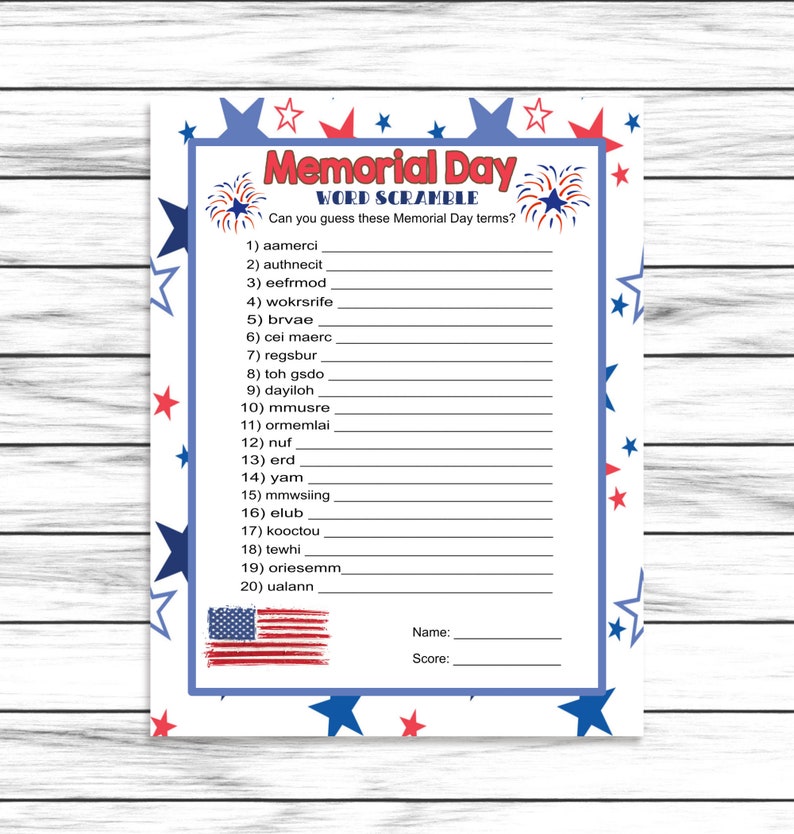 memorial day word scramble party game word game for adults