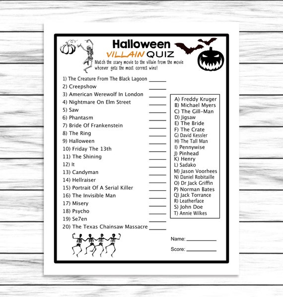 Halloween Villain Quiz Game Virtual or Printable Halloween Etsy