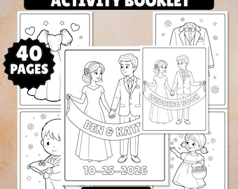 Cuaderno de actividades para colorear de bodas / Páginas para colorear de bodas para niños (hazlo tú mismo) / Hojas editables para colorear de bodas / Libro infantil para la recepción