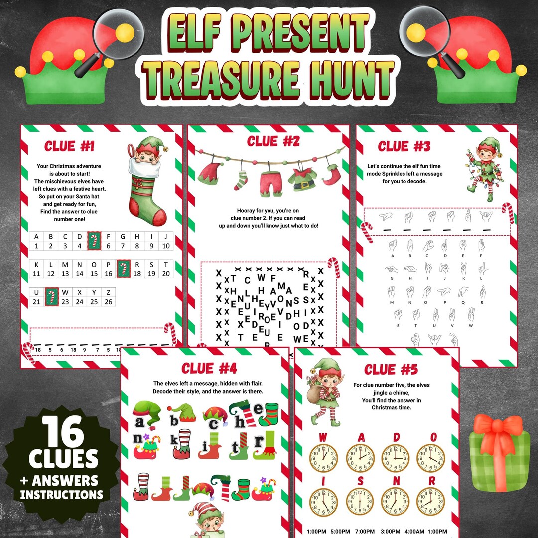 Elf Christmas Scavenger Hunt Clues • 16 Printable Indoor Riddles ...