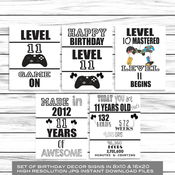 11th Birthday Signs, 11 Birthday Party Decorations, 11th Birthday Posters, 2012 Birthday Facts Poster, Video Game Signs, Instant Download