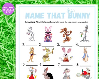 Jeu Célèbre Lapin De Pâques Avec Nom Imprimable | Idée d'adultes et d'enfants | Activité familiale amusante | Quiz-questionnaire sur le travail en classe et la fête des aînés | Instantané