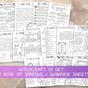 Witchcraft Basic Printable Grimoire Pages, Book of Shadows Pages, Moon Phases, Crystals, Candles, Sigils, Herbs, 20 Pages Set A & B