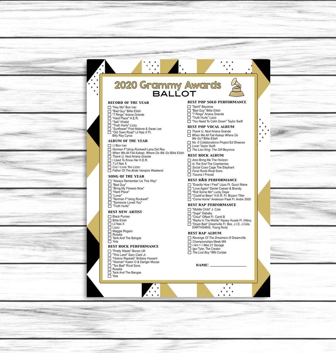 2020 Grammys Ballot Game Grammys Game Grammys Party Game Etsy
