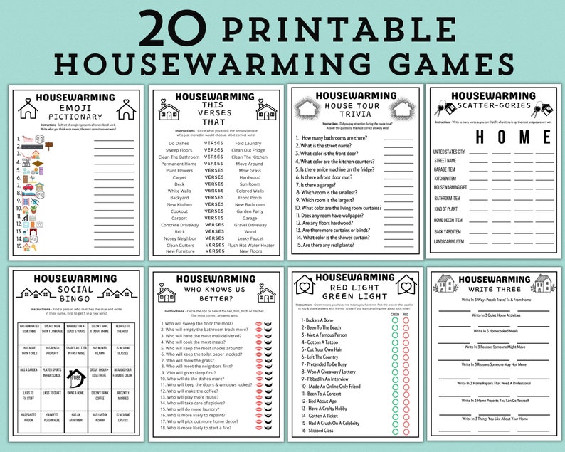 Printable Housewarming Party Games New Home Game Bundle Moving House Games Housewarming Party Ideas Housewarming Activities zdjęcie 4