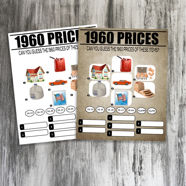 Price Is Right 1960 Game, 1960 Name The Price Game, What Were The Prices In 1960, 1960 Game, 1960s Party Game,Trivia, Printable, Instant