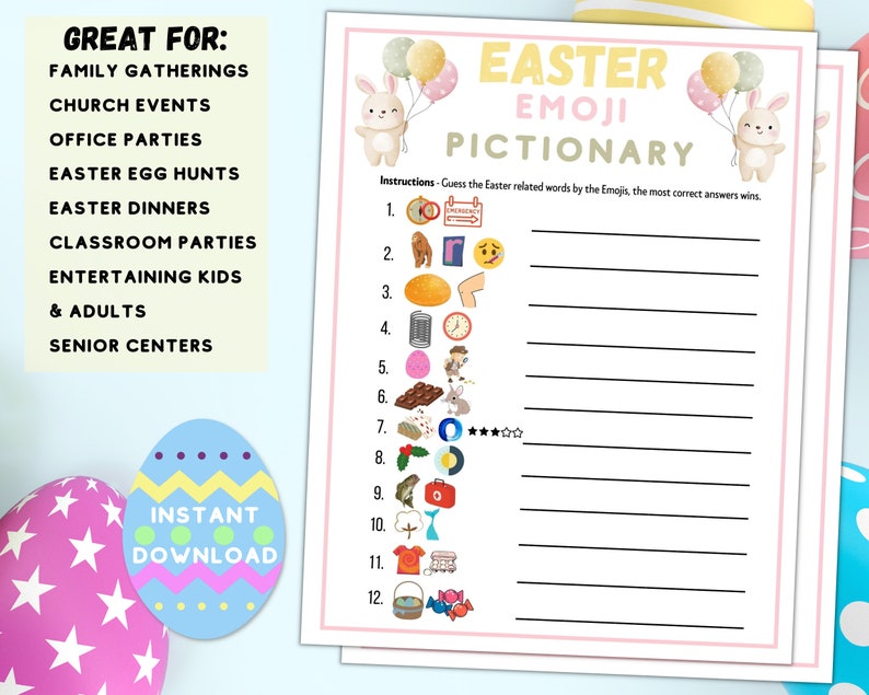 Easter Printable Emoji Pictionary Game | Fun Family Activity | Kids ...