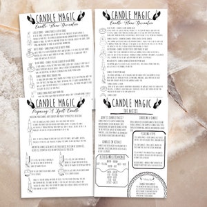 May include: A black and white printable guide to candle magic, with instructions on preparing a spell candle, candle flame divination, and the basics of candle magic.