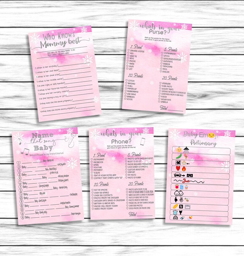 Labor or Beer or Baby Girls Baby Shower Games Bundle Pink Baby Its Cold Outside Snowflakes Winter Wonderland Printable
