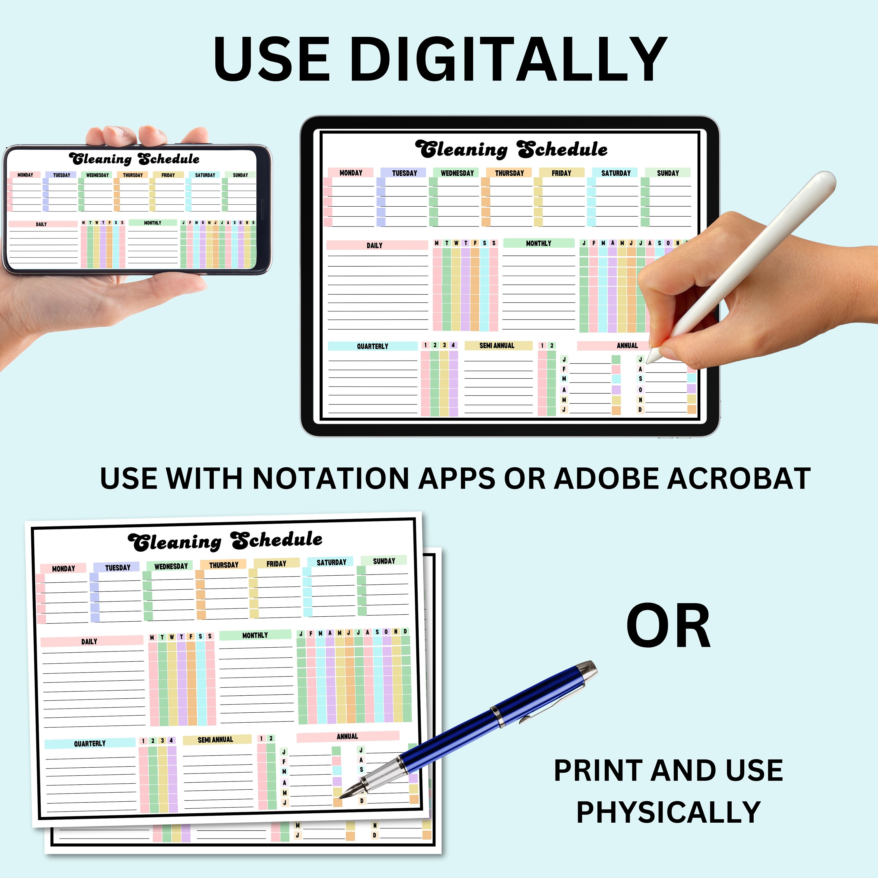 Editable Printable Weekly Cleaning Schedule | House Cleaning Planner ...