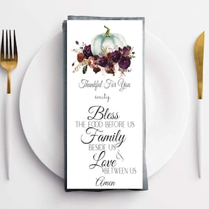 Cartão de ação de graças, decoração de mesa, oração de ação de graças, decorações, cartão de nome, cartão de bênção, abóbora aquarela