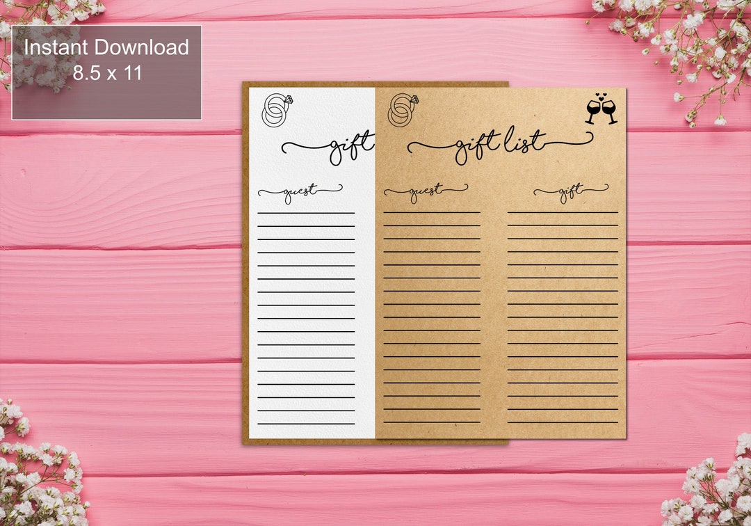 Rustic Bridal Shower Gift Tracker, Bridal Gift List, Wedding Gift List
