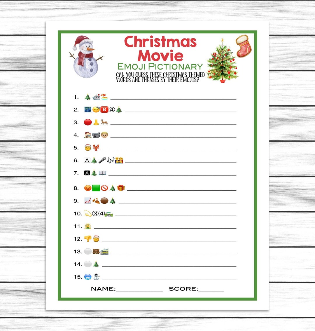 Christmas Movie Emoji Pictionary Game, Printable or Virtual Holiday ...