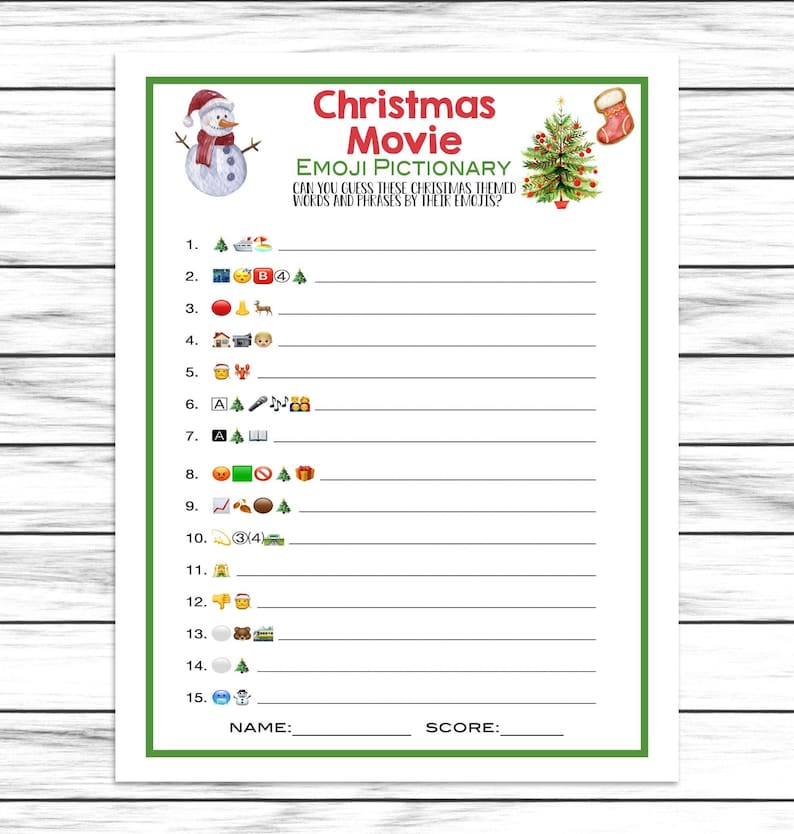 Christmas Movie Emoji Pictionary Game Printable or Virtual Etsy