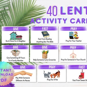 Tarjetas de actividades para niños para imprimir durante la Cuaresma, actividades de Cuaresma para niños, ideas de Cuaresma para niños, tarjetas de ayuno, oración y oración para la Pascua cristiana católica