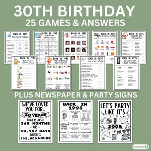 30th Birthday Printable Games Bundle | Born in 1995 Party Idea | 30th Bday Party Activities Man Woman 1995 Newspaper Poster Trivia Quiz