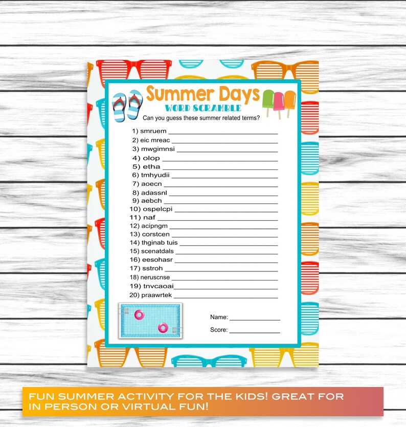 Summer Word Scramble Party Game Word Game for Adults Kids Etsy