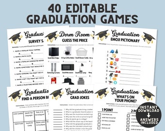 Graduation Party Editable Games Mega Bundle | Printable Adult Kids Graduate Activities | 2024 Graduation Class Games & Answers Templates