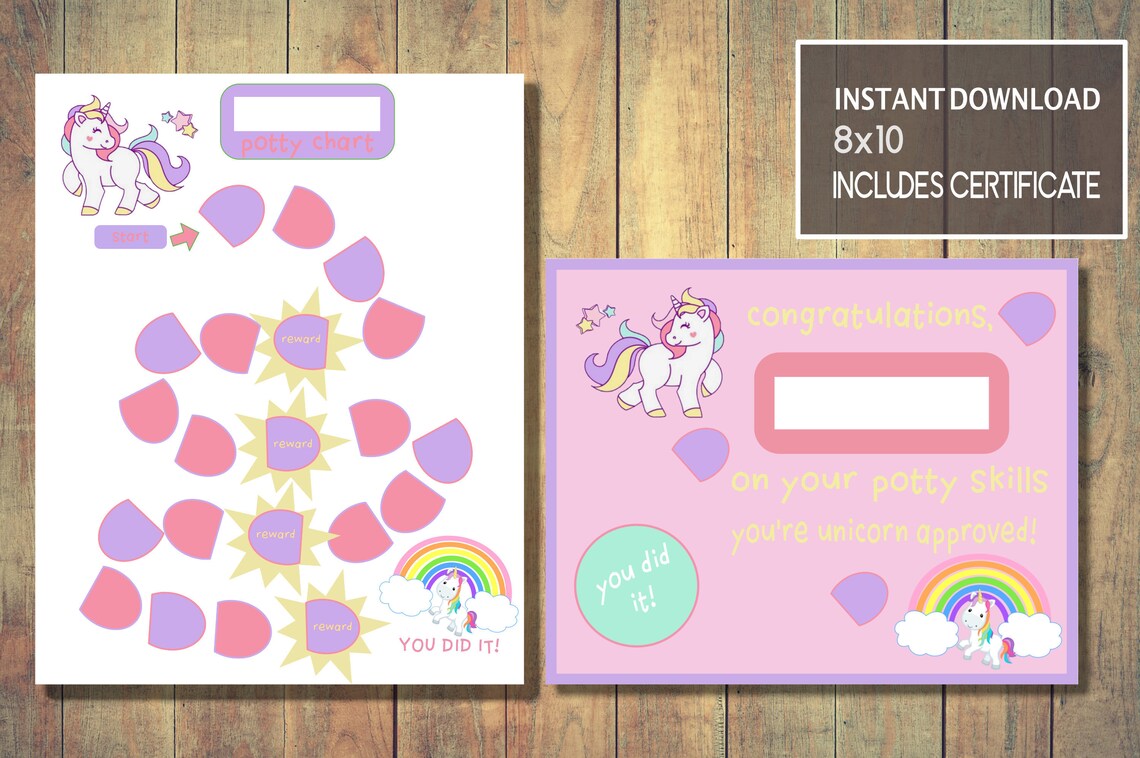 Pink Unicorn Potty Training Chart Printable Kids Potty - Etsy