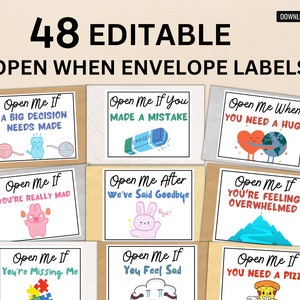 Bearbeitbar Öffnen wenn Umschläge für College-Studenten | Fernweh offen, wenn Buchstaben | Open Me Cards Schule Care Paket | Digitaler Download