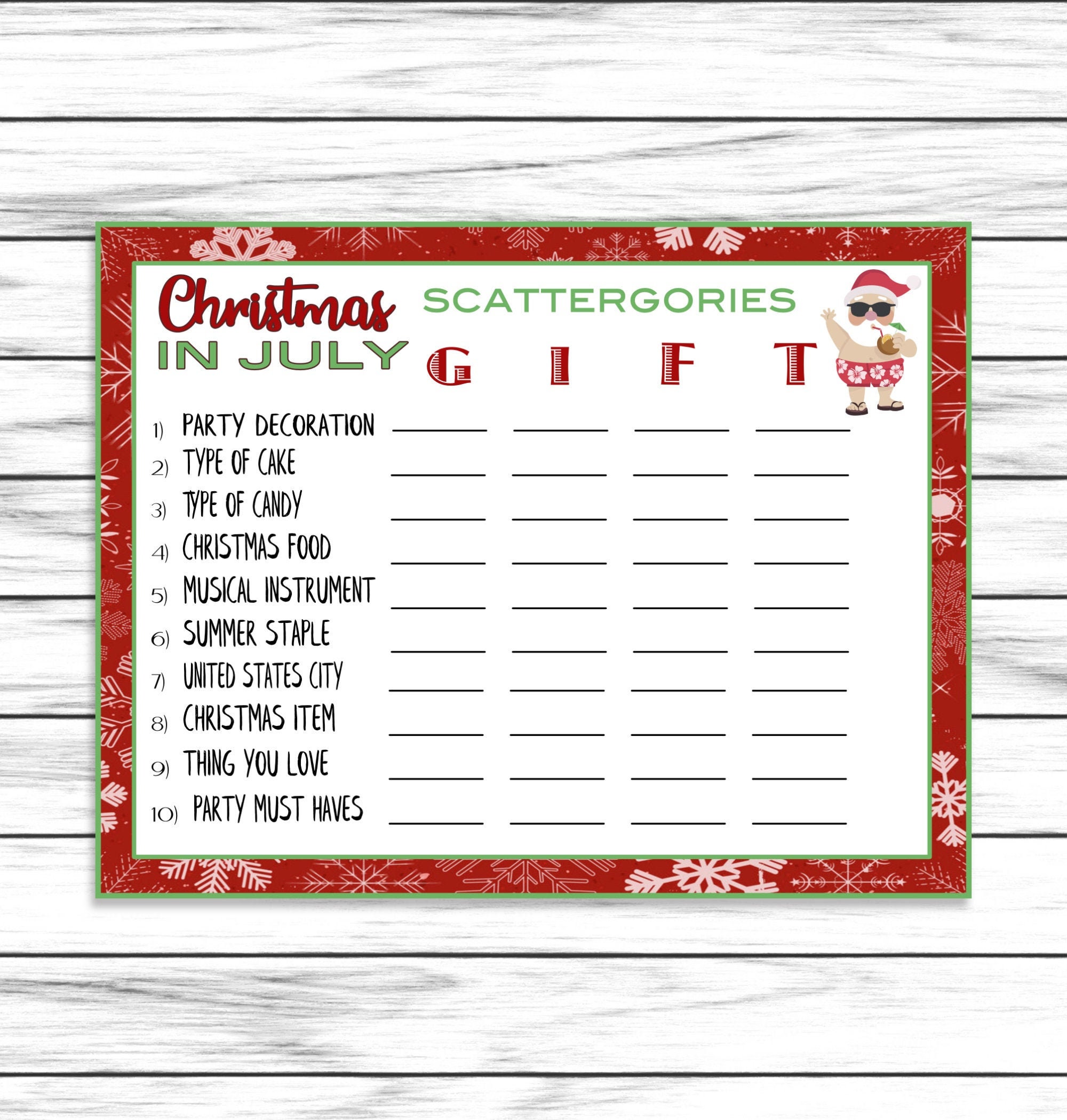 Christmas scattergories 2024