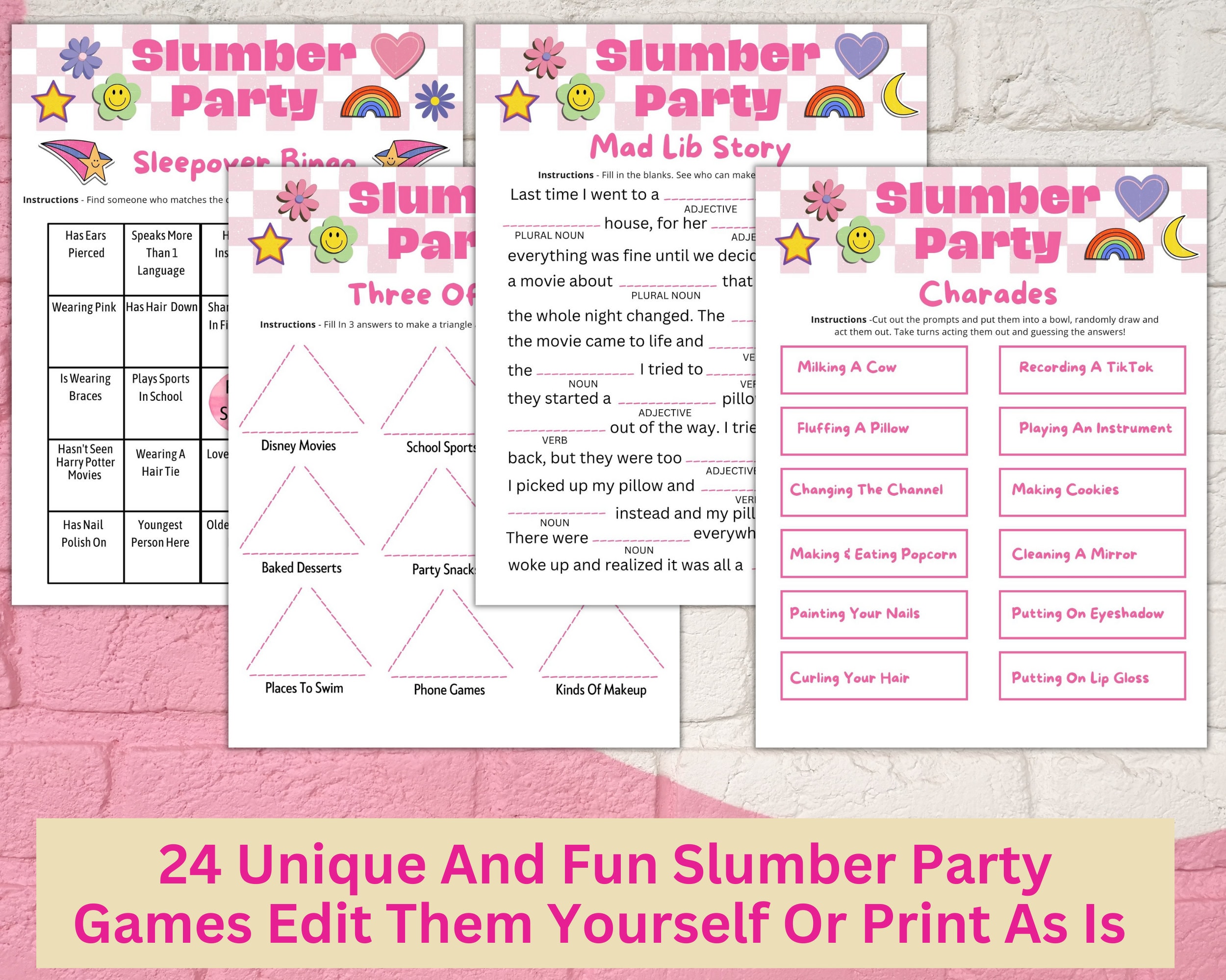 Printable Slumber Party Games Sleepover Activity Bundle Editable ...