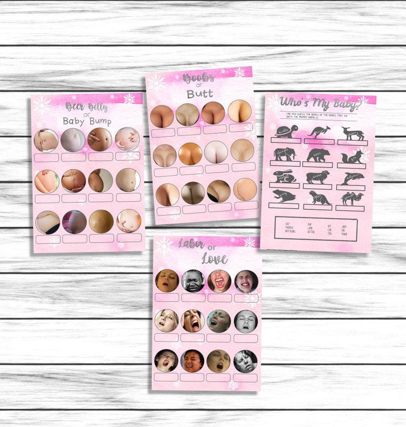 Labor or Beer or Baby Girls Baby Shower Games Bundle Pink Baby Its Cold Outside Snowflakes Winter Wonderland Printable