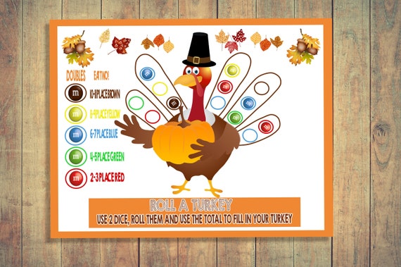 Thanksgiving Kids Table Game Roll A Turkey Game Kids Game