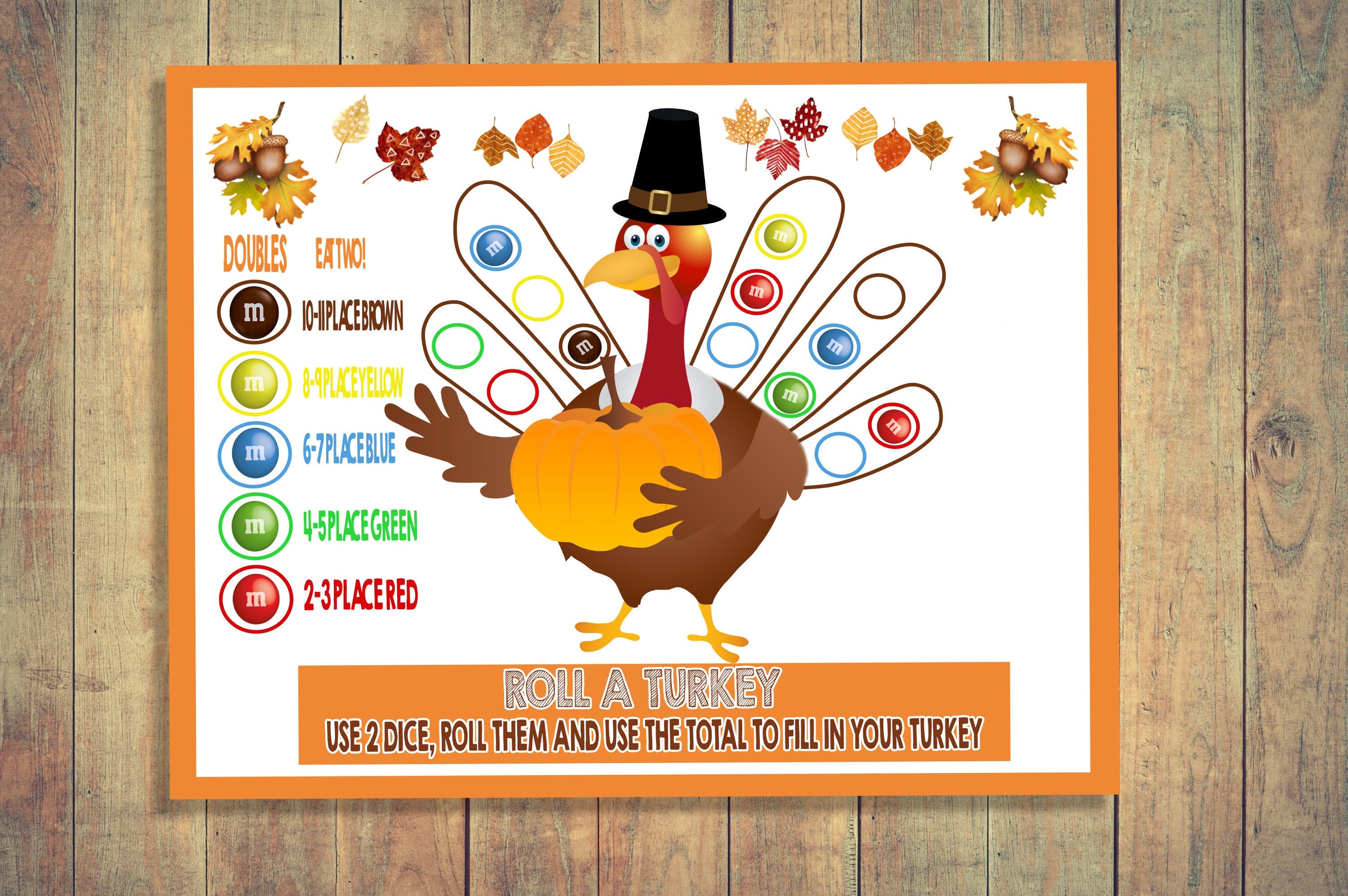 Thanksgiving Kids Table Game Roll A Turkey Game Kids Game Etsy UK